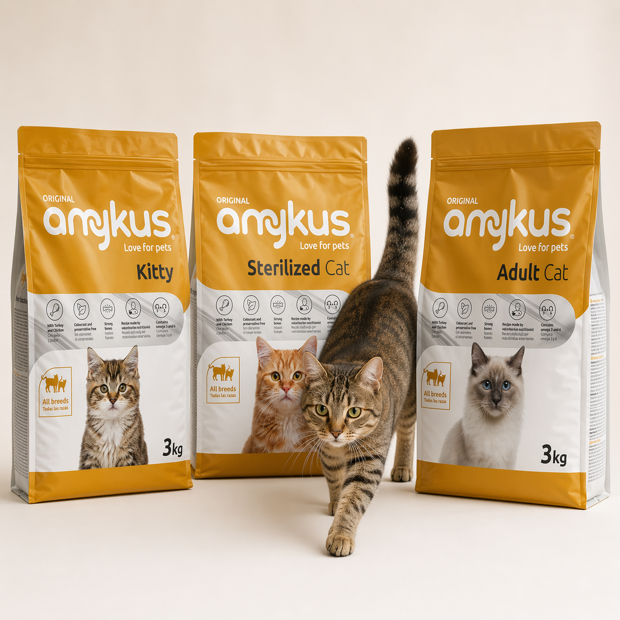 Gama Amykus para gatos con Kitty, Sterilized Cat y Adult Cat