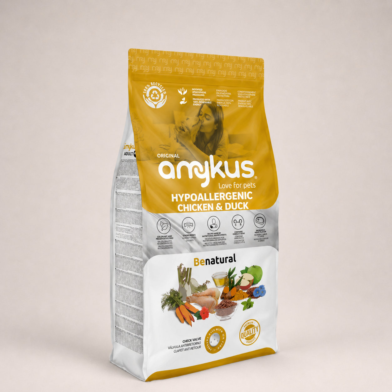 Saco de Amykus Hypoallergenic Grain Free Chicken and Duck, pienso hipoalergénico para perros adultos