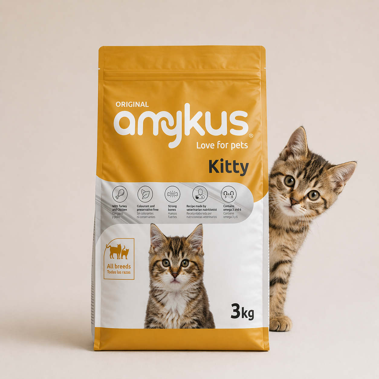 Saco de pienso Amykus Kitty para gatitos de 1 a 12 meses
