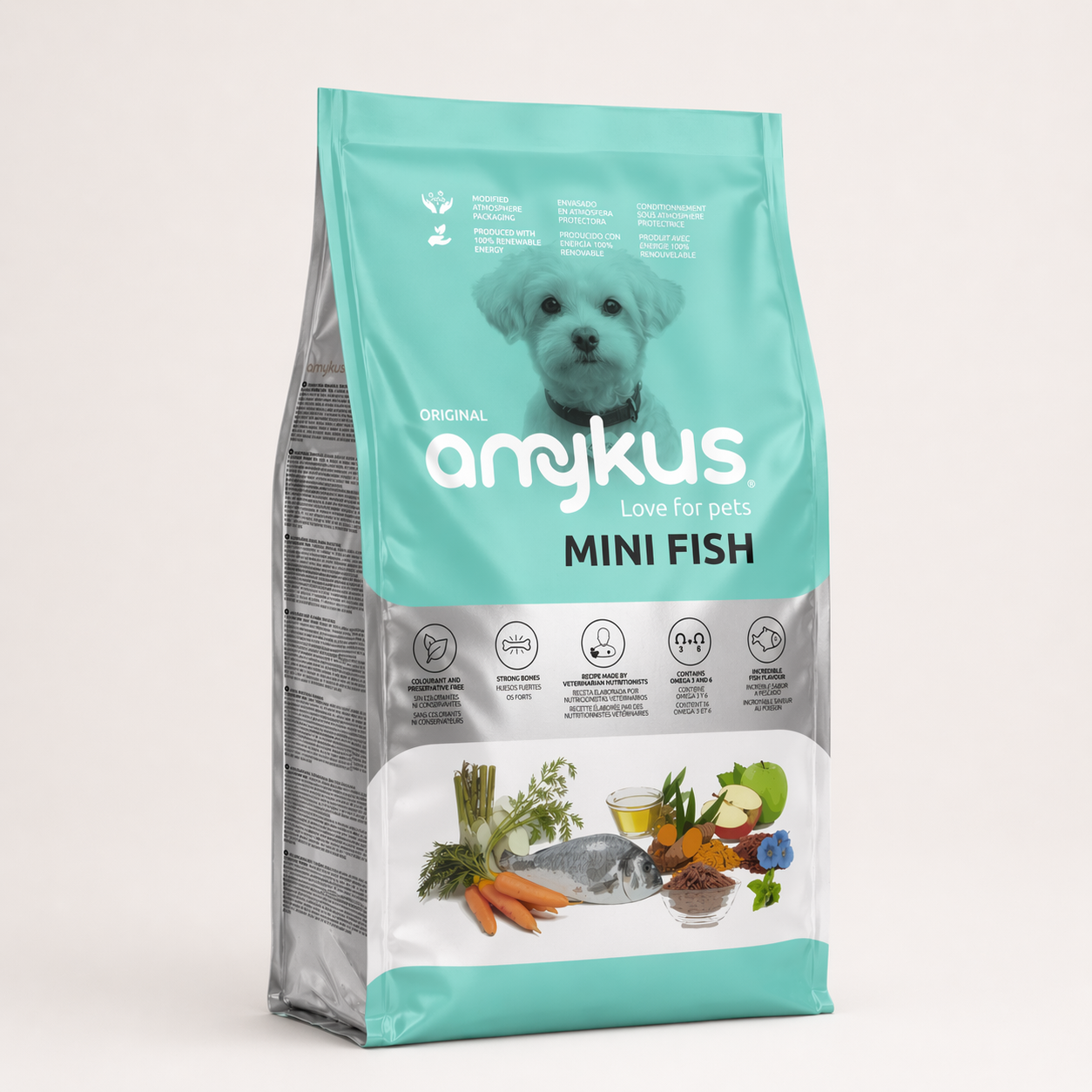 Saco de Amykus Original Mini Fish, pienso de pescado para perros adultos de razas pequeñas