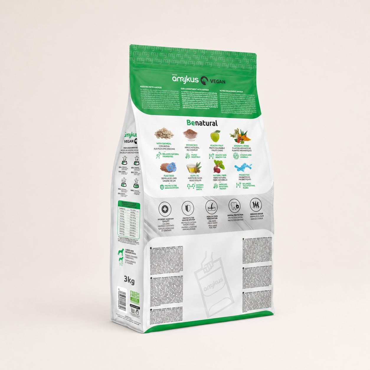 Parte trasera del saco Amykus Original Vegan con información del producto