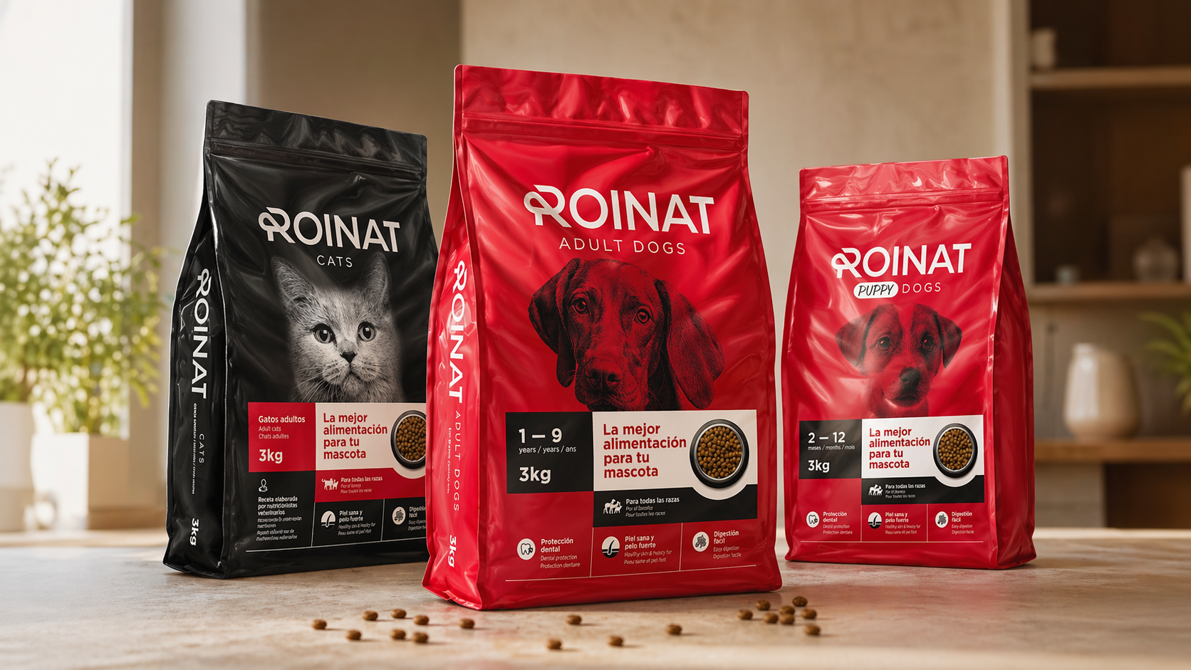 Sacos de pienso Roinat para gatos, perros adultos y cachorros